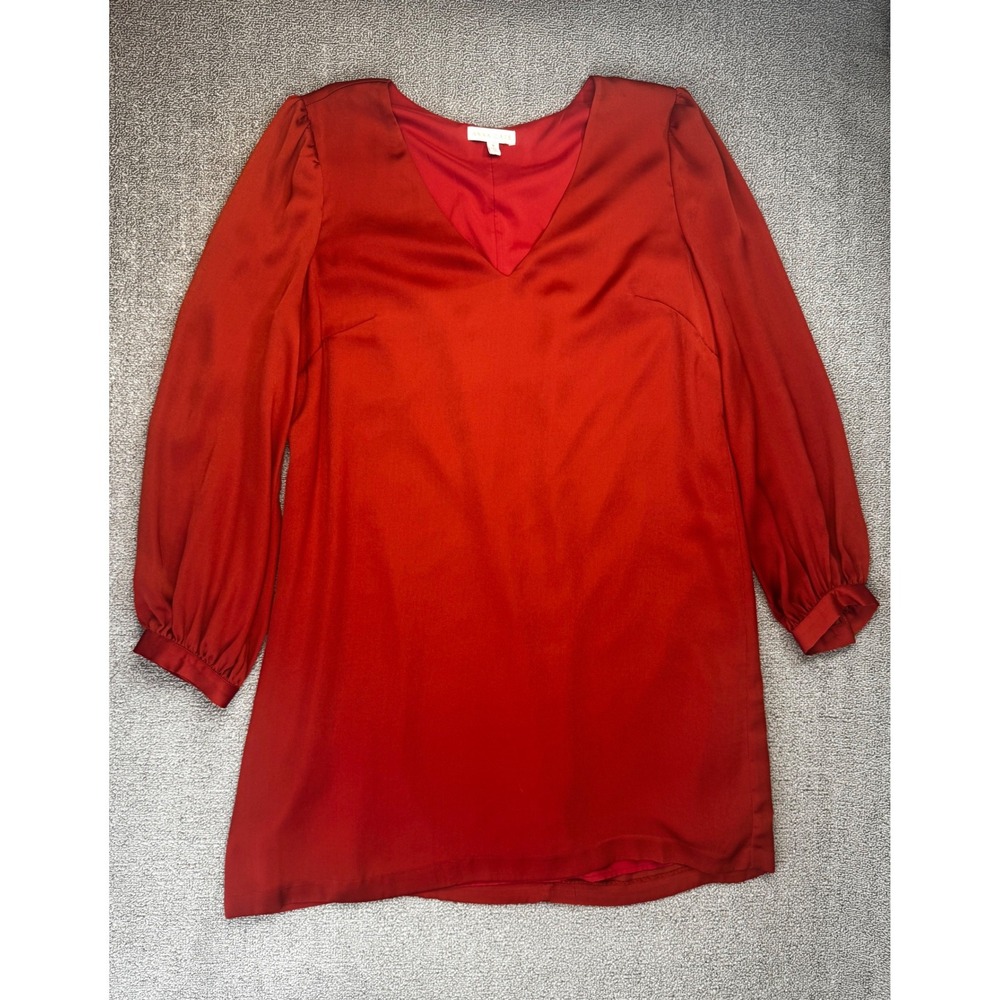 Anna Cate Dress Womens Medium Rust Red Satin Long Sleeve Mini Shift‎ Cocktail